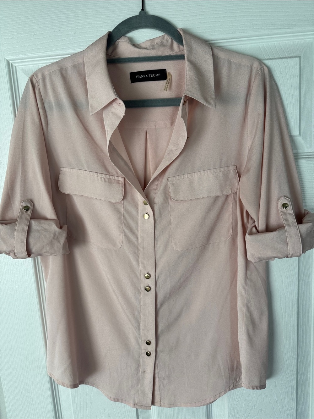Ivanka Trump Light Blush Button-Down Blouse with Optional Rolled Sleeves